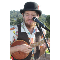 Charlie Mgee played ’ecological electroswing ukulele’, with his songs designed around the 12 principles of permaculture.