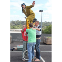 Simon Wright performed acrobatics and knife juggling, whilst balancing on a 10 foot unicycle!